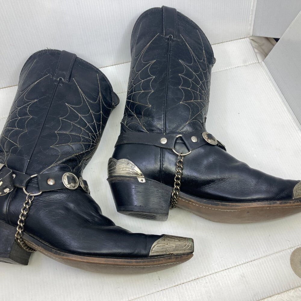 Vtg DURANGO western cowboy rockabilly harness metal tips cobweb mens sz 10 1/2EE - Picture 12 of 13